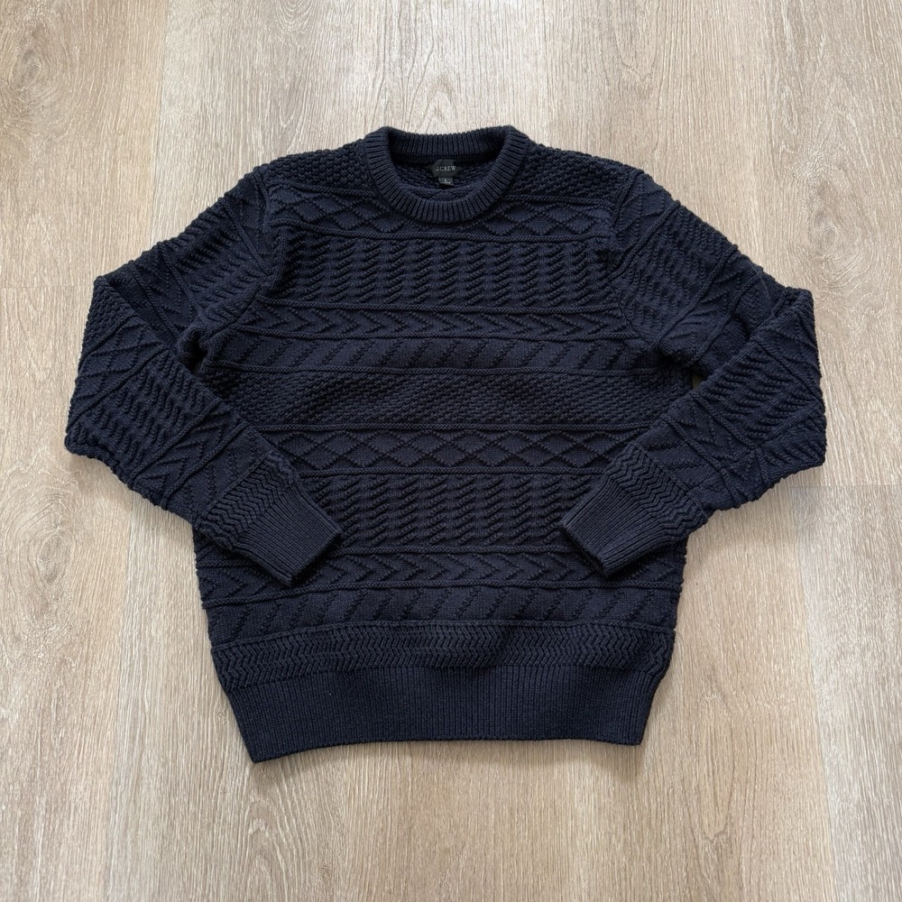 J Crew Cable Knit Crewneck Fisherman Chunky Coastal Prep Sweater Blue Mens Large